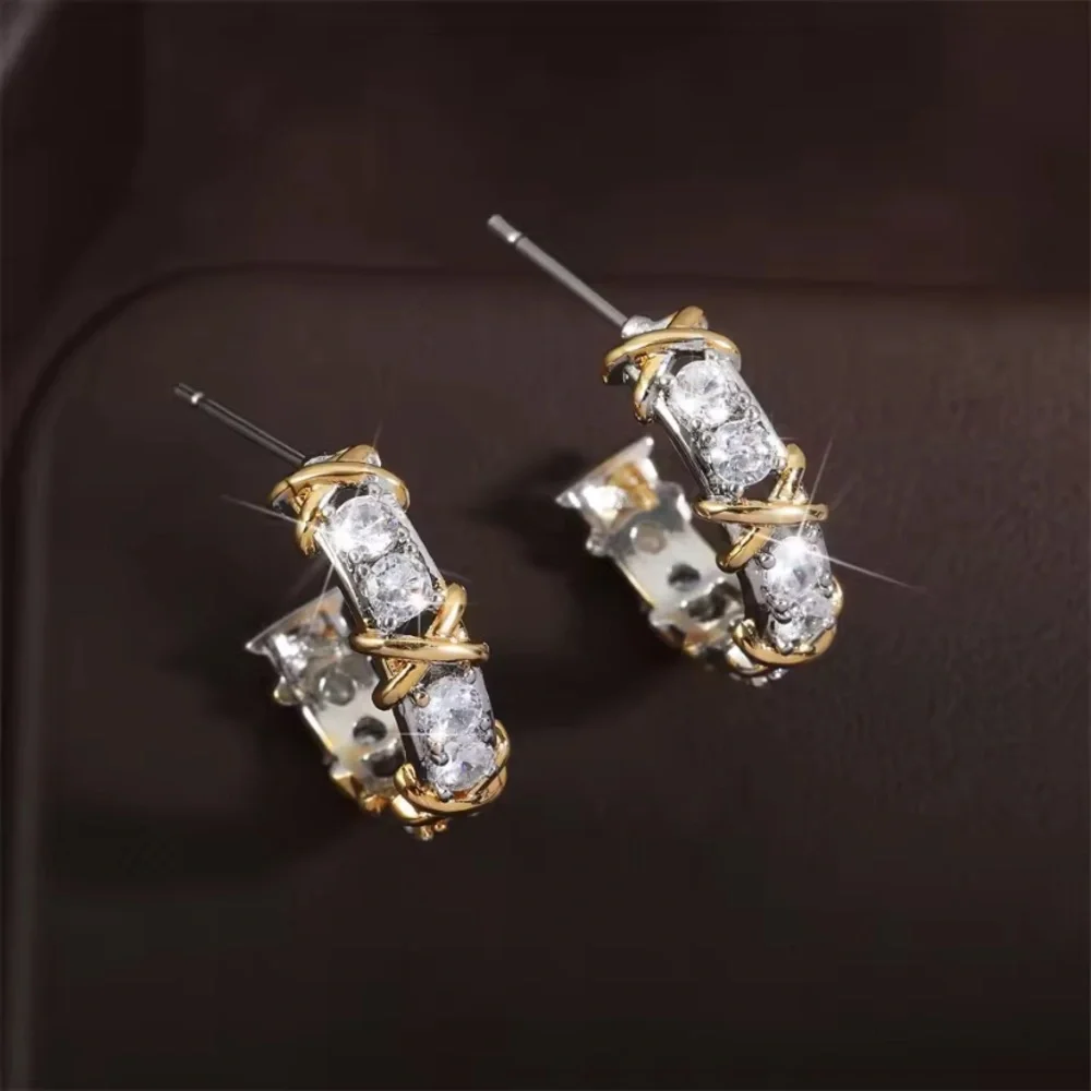 - Tiffany Style-Gold and Silver Hoop Earrings